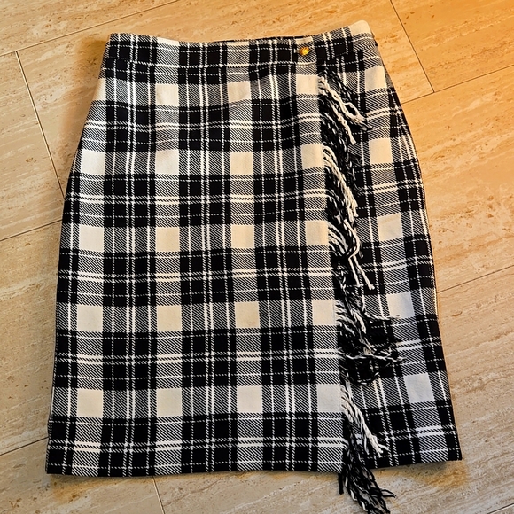 Dresses & Skirts - Talbot's Black/Creamy White Fringed Wool Blend Pencil Skirt